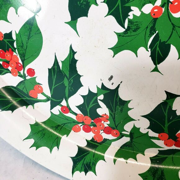 Vintage Metal Serving Tray Plate Christmas Holiday Hallmark Holly Berries 14” - Picture 2 of 6